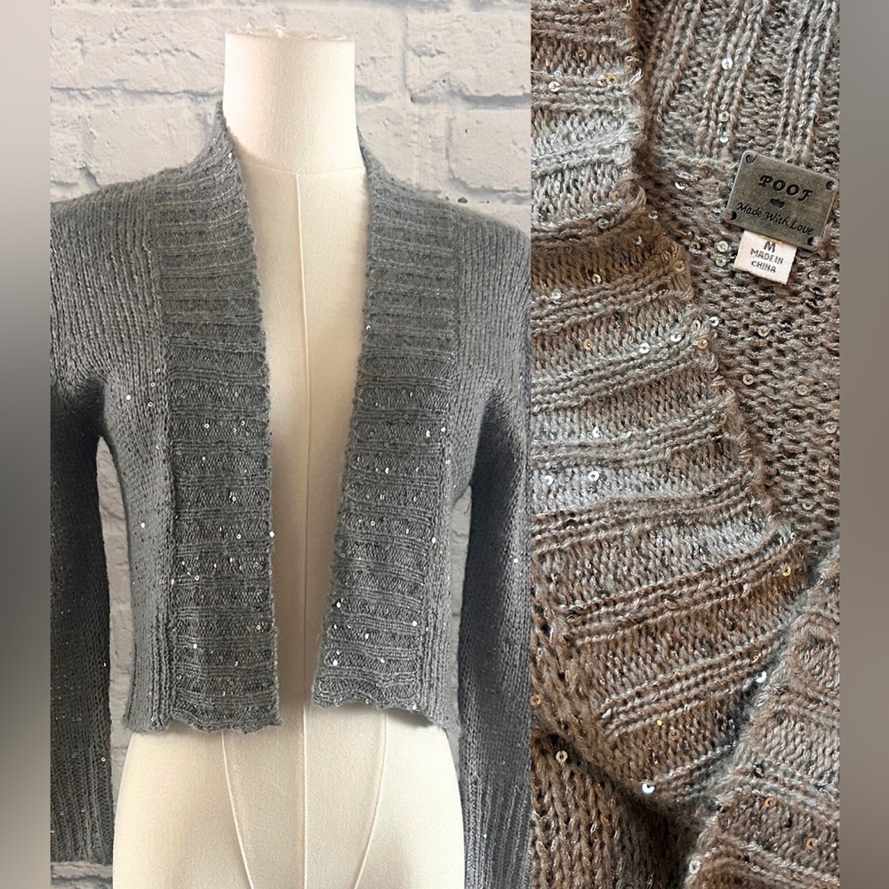 Dressy Cardigan Sweater Sequin Sparkly Silver Grey Glitter Evening Party Winter
